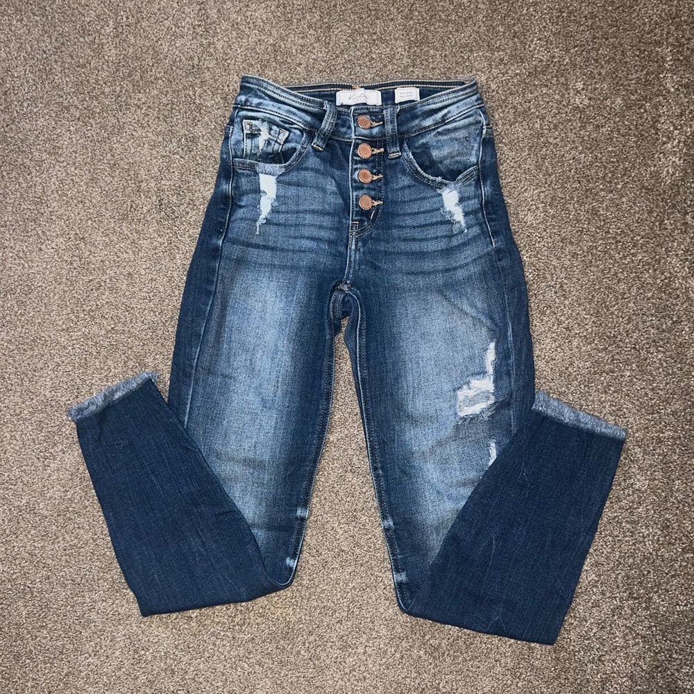 KanCan High Rise Ankle Cropped Jeans with Distressed Details